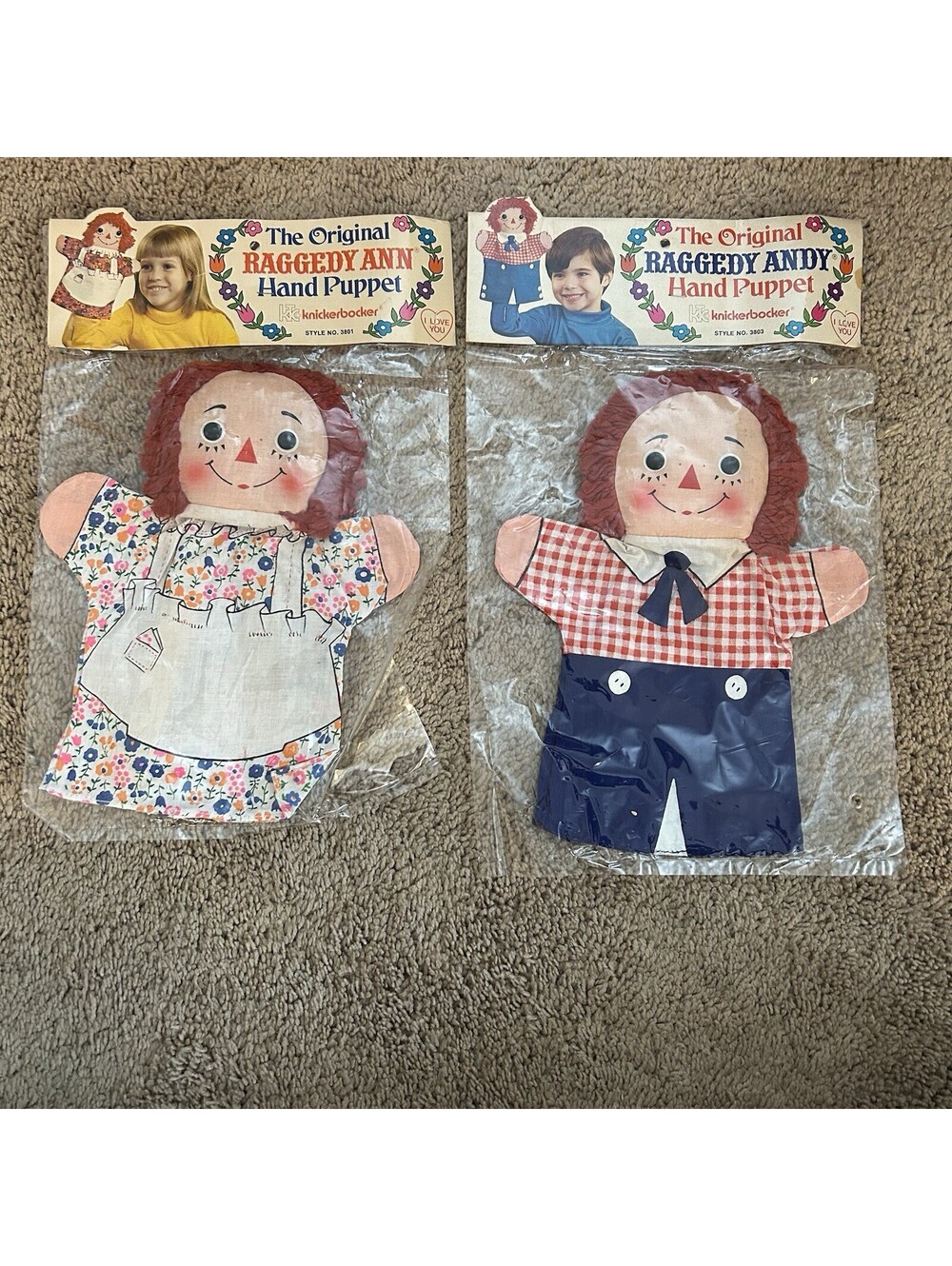 Knickerbocker 1973 The Original Raggedy Ann & Andy Hand Puppets In Original Seal